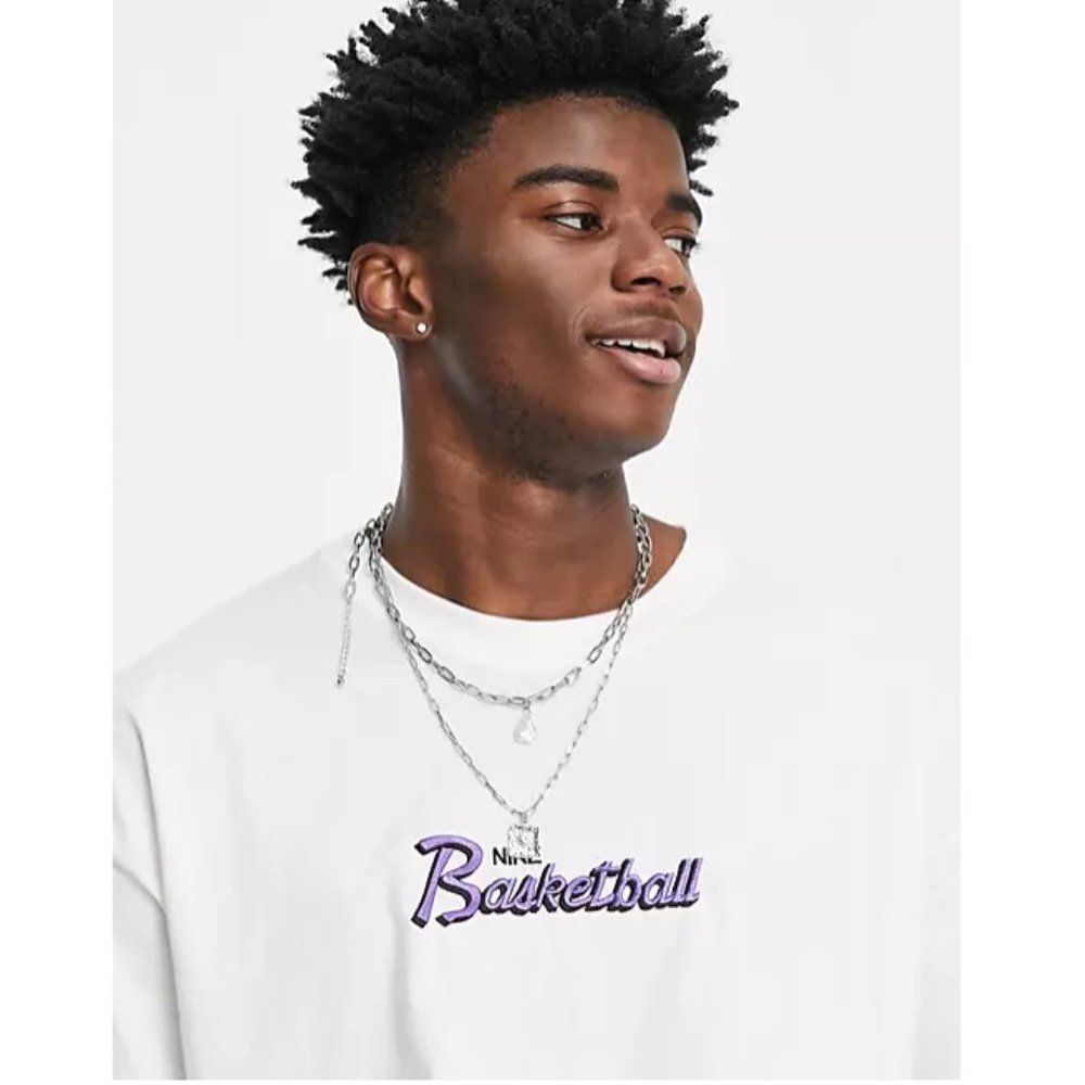 Nike Retro Basketball 90s Script Heavy Cotton Short Sleeve Tee Shirt White XL